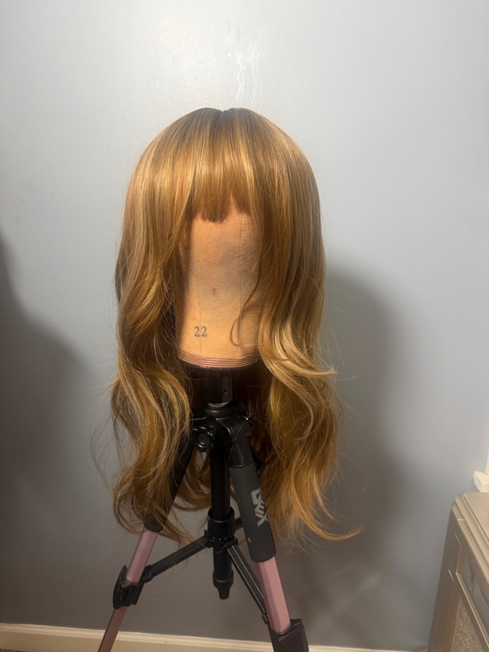 Golden Brown Long Wavy Wig with Bangs - Women Hair
